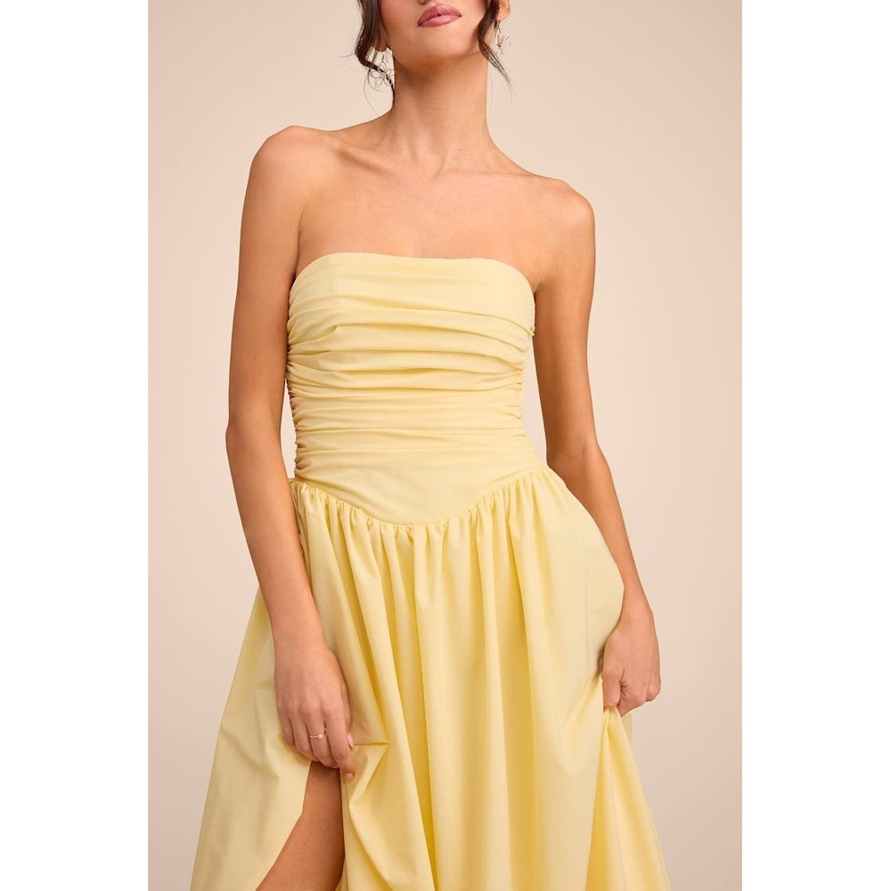Lulu's Strapless Yellow Maxi Dress with High Slit - Picture 2 of 16